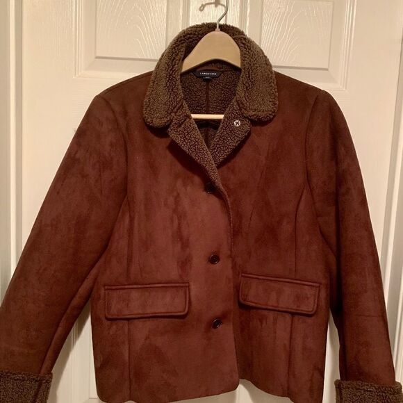 Lands End Brown Faux Shearling Jacket EUC - Picture 1 of 7